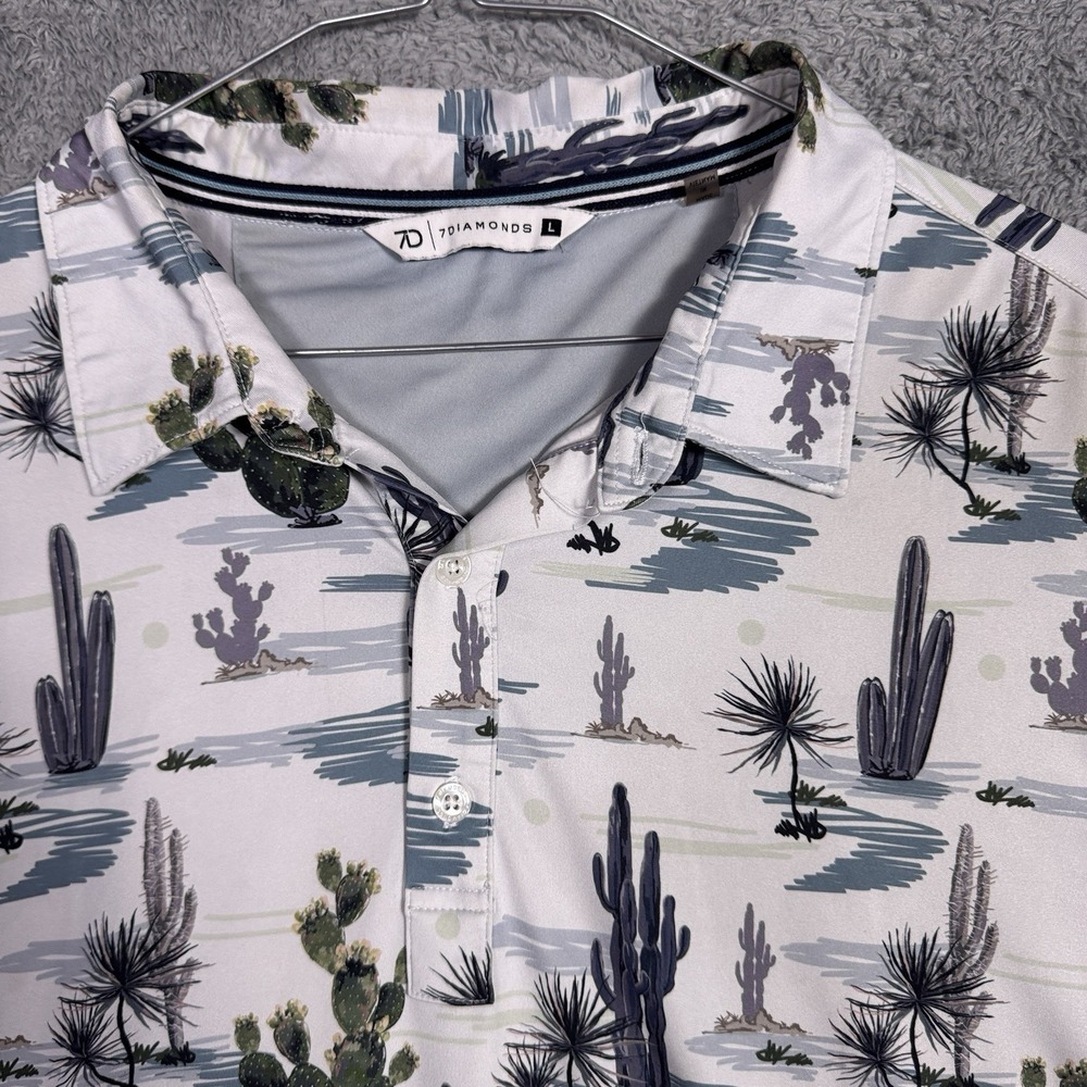 7 Diamonds Shirt Mens L Golf Polo Mesa Seafoam Cactus Desert Geometric All Over